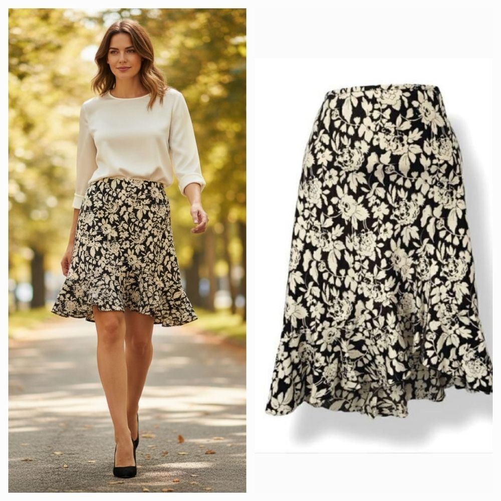 NEW Vintage 90's American Living Cotton Woven Floral Ruffle Hem Skirt Size 10